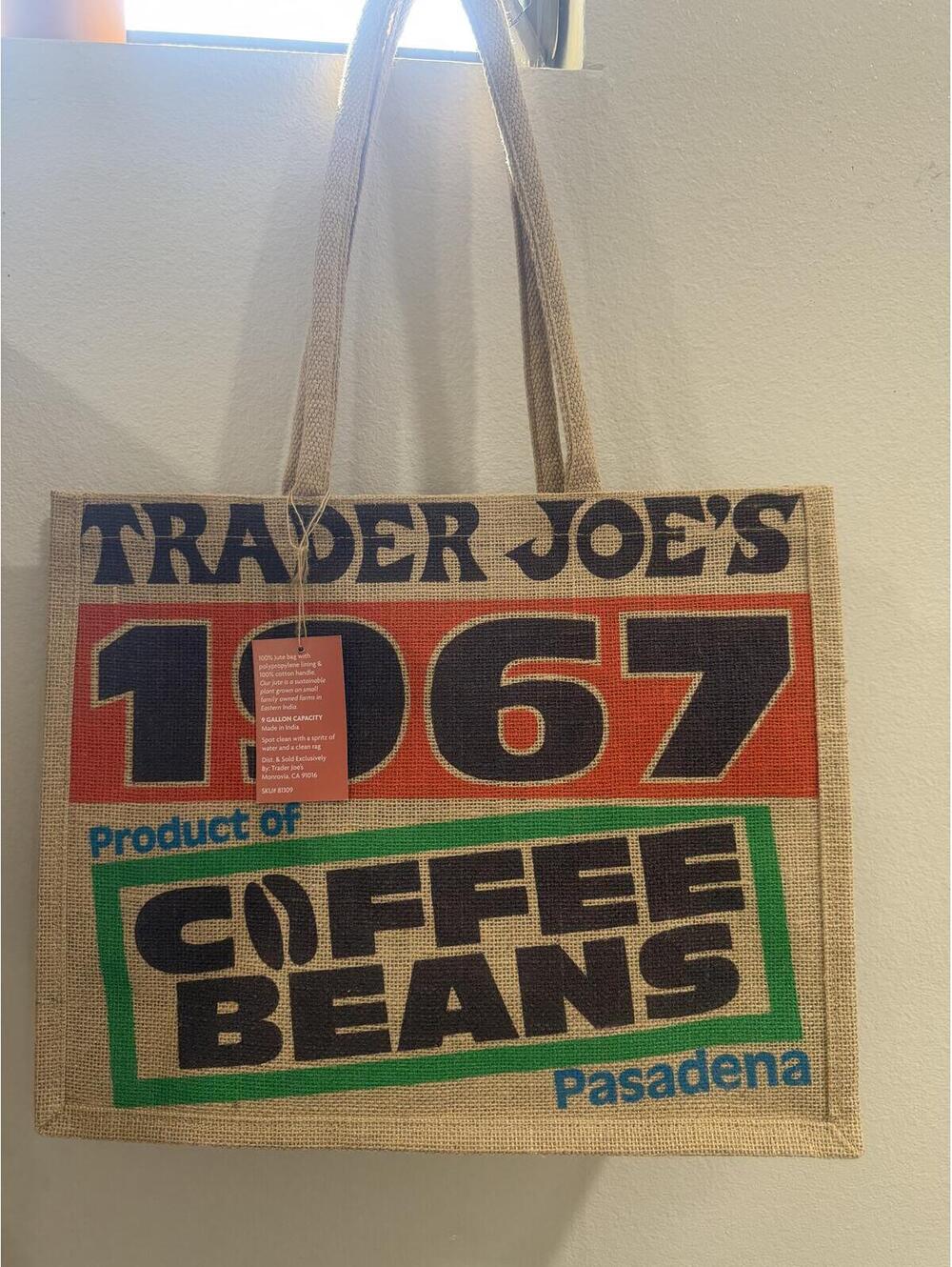 Trader Joe's "Coffee Beans 1967" Jute Shopper Tote Bag